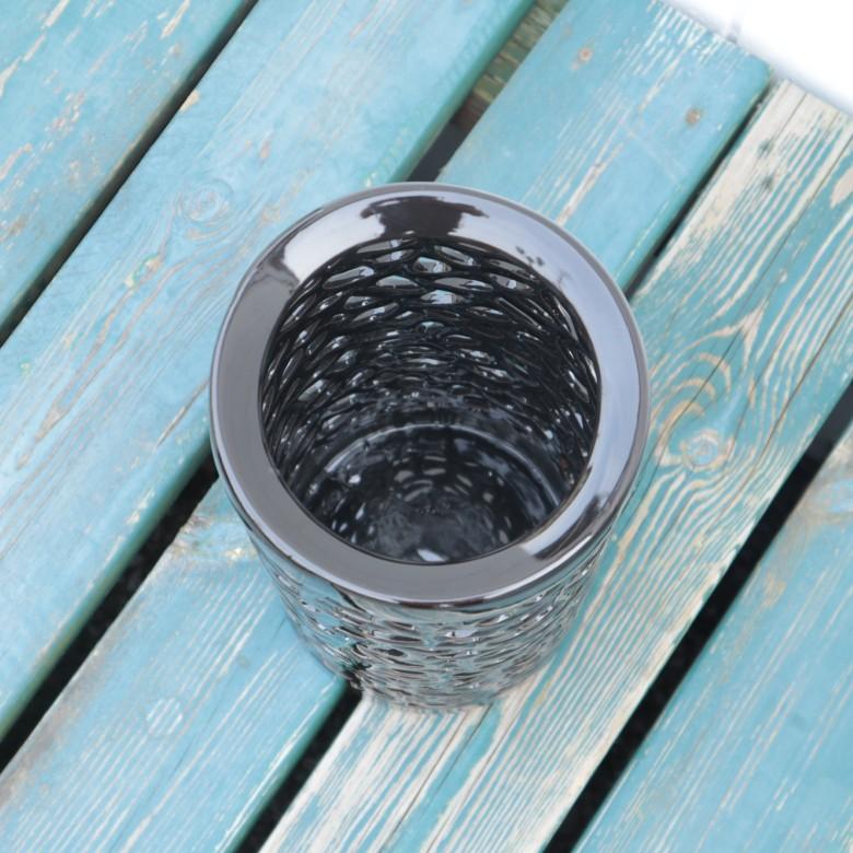 傘立て アンブレラスタンド 陶器製 透かし彫りアート ブラック モダン