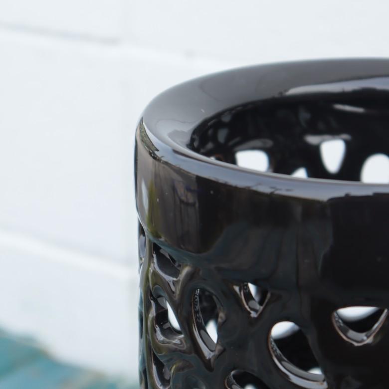 傘立て アンブレラスタンド 陶器製 透かし彫りアート ブラック モダン