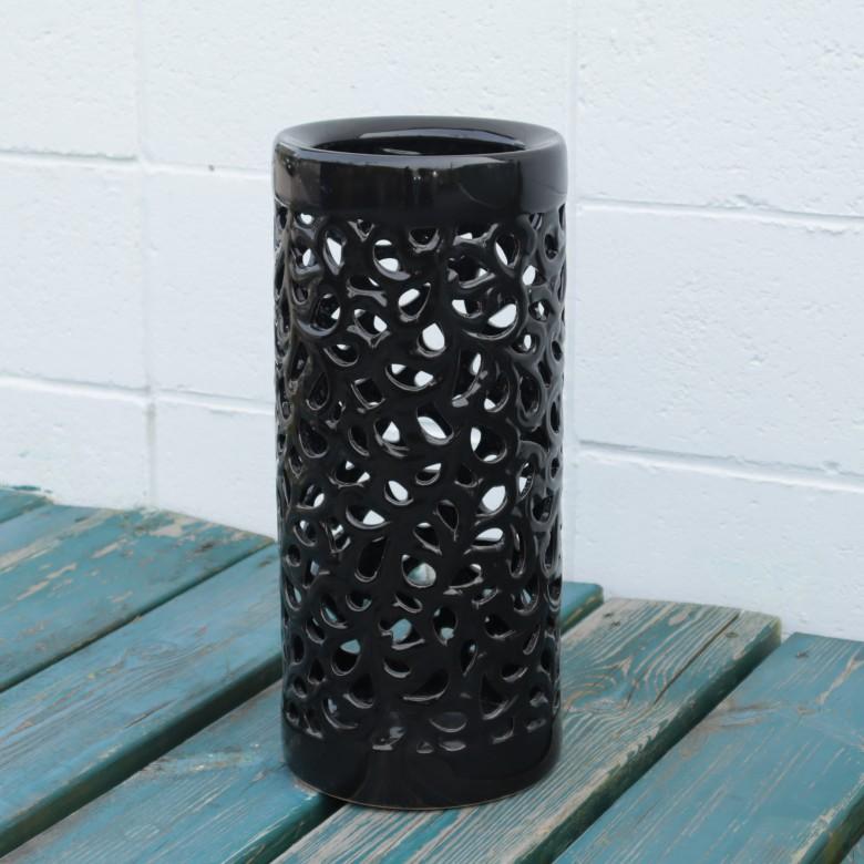 傘立て アンブレラスタンド 陶器製 透かし彫りアート ブラック モダン