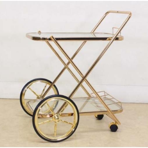 おしゃれ ワゴン キャスター付 ゴールド トロリー ガラス : インテリア