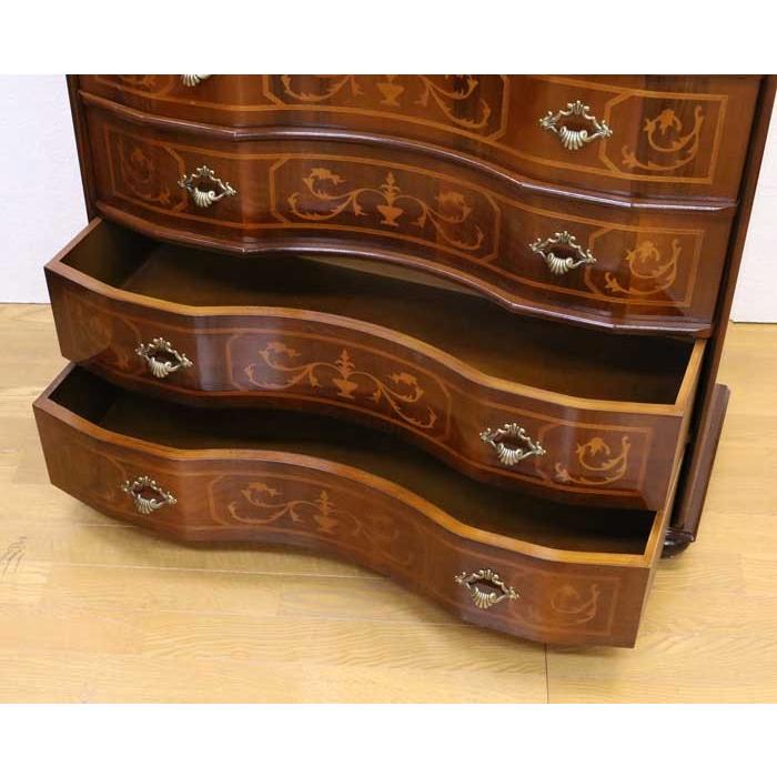 チェスト 木製 6段 完成品 88cm 象嵌 ロココ調 イタリア 家具 猫脚 丸
