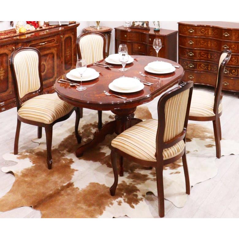 イタリア ダイニングテーブル 5点セット 135cm 楕円形 象嵌 4人用