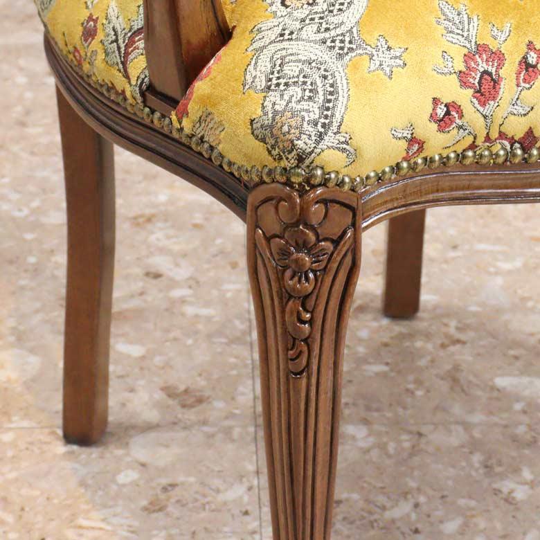 イタリア アーム付きダイニングチェア 金華山 ゴールド 木製 完成品 肘