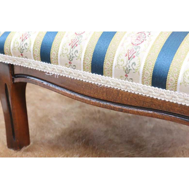 イタリア フットスツール 猫脚 ネイビーストライプ 補助椅子 玄関用