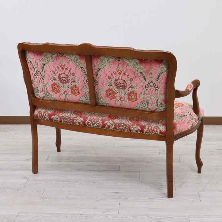 イタリア 二人がけ ソファ 木製 ピンク・金華山 完成品 猫脚