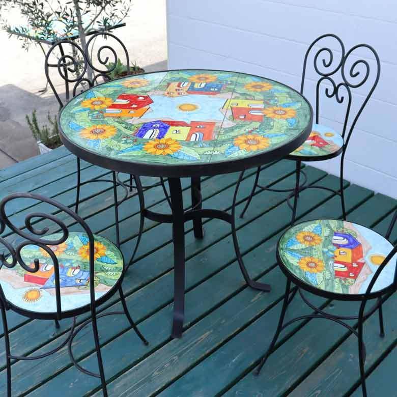イタリア テーブルセット 風景 ガーデンテーブル チェア 5点セット