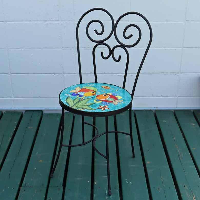 イタリア テーブルセット 魚 ガーデンテーブル チェア 5点セット 100cm