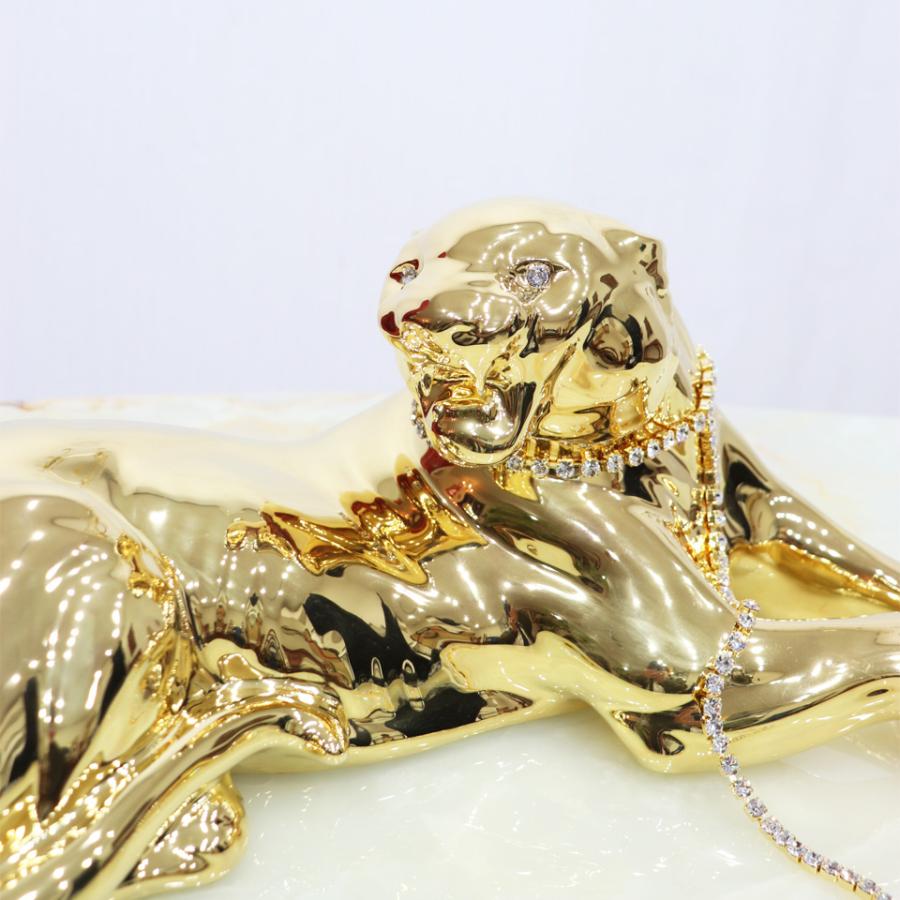 陶器 動物 ヒョウ 置物 イタリア製 レオパード 豹 完成品 ヨーロピアン