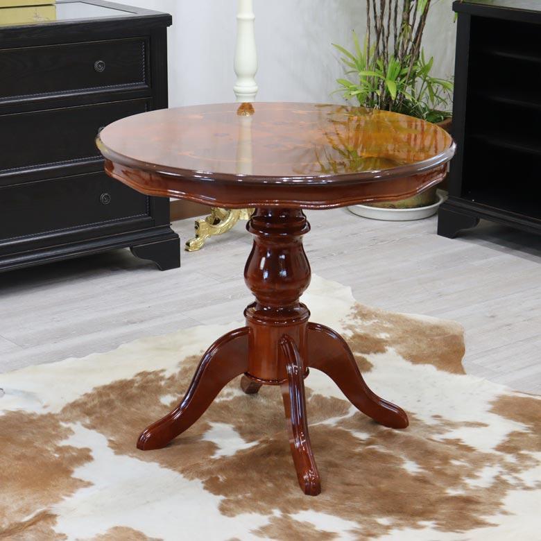 イタリア ダイニングテーブル 80cm幅 象嵌 カフェテーブル 食卓 円形