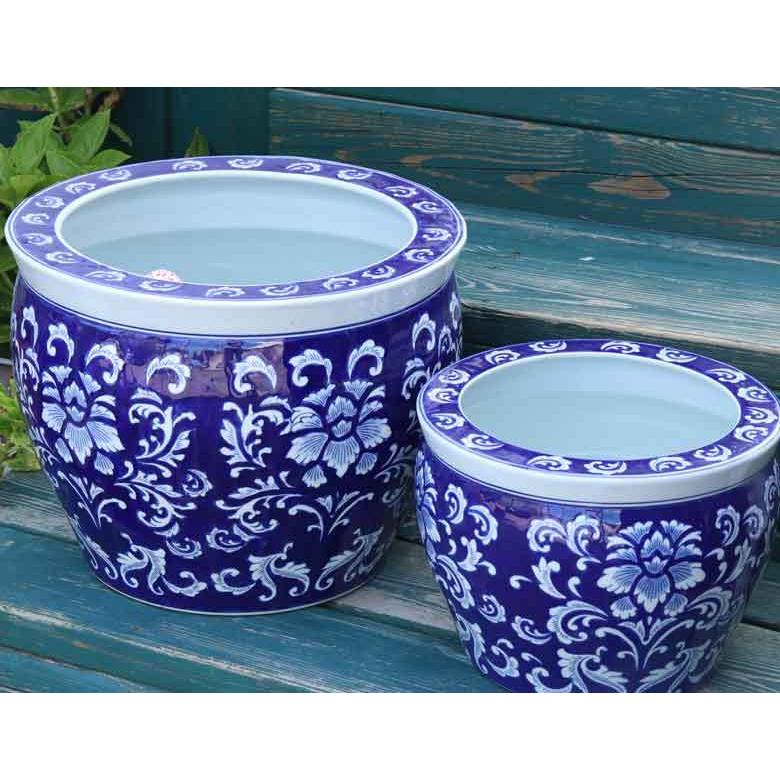 水鉢 大型 陶器 13号 ヒマワリ 青 火鉢 鉢カバー プランターカバー