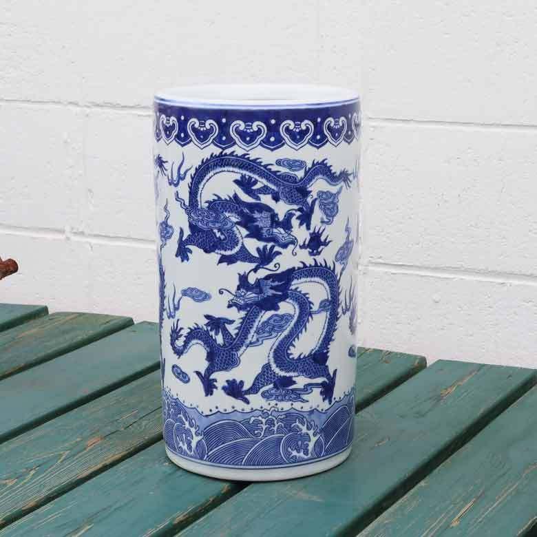 傘立て アンブレラスタンド 陶器製 龍 アジアン レトロ シノワズリ 花