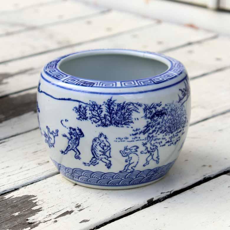 水鉢 2個セット 鳥獣戯画 シノワズリ ミニ火鉢 鉢カバー プランター