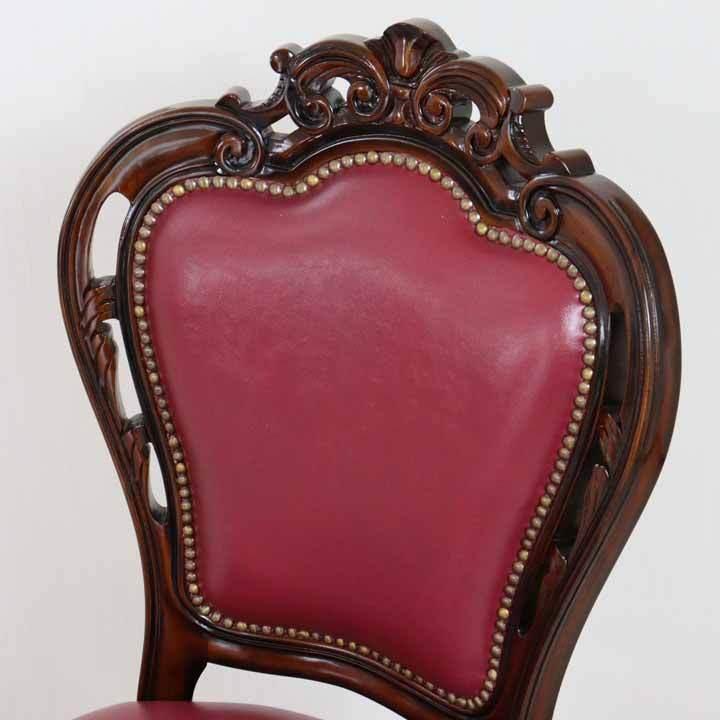 イタリア アンティーク風 マホガニー 猫足 ダイニングチェア レッド