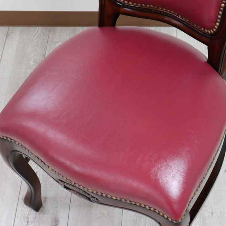 イタリア アンティーク風 マホガニー 猫足 ダイニングチェア レッド