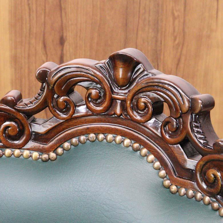 ダイニングチェア 合皮 グリーン マホガニー 猫脚 完成品 レザー 茶