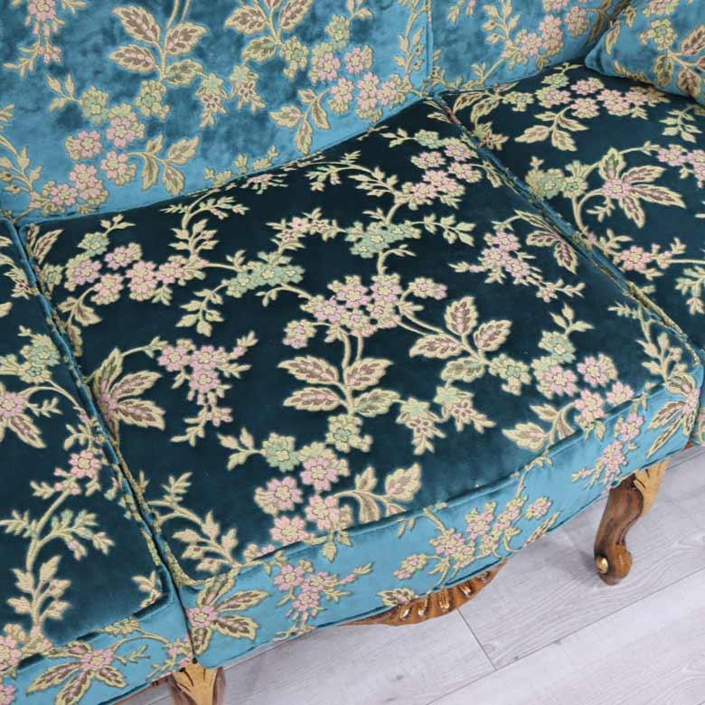 イタリア 3Pソファ 金華山・ブルー 3P アンティーク 家具 猫脚 3人がけ