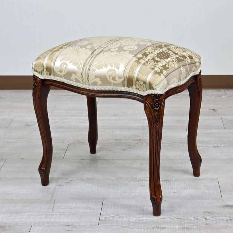 イタリア製 スツール ベージュ 花柄 猫脚 木製 完成品 オットマン