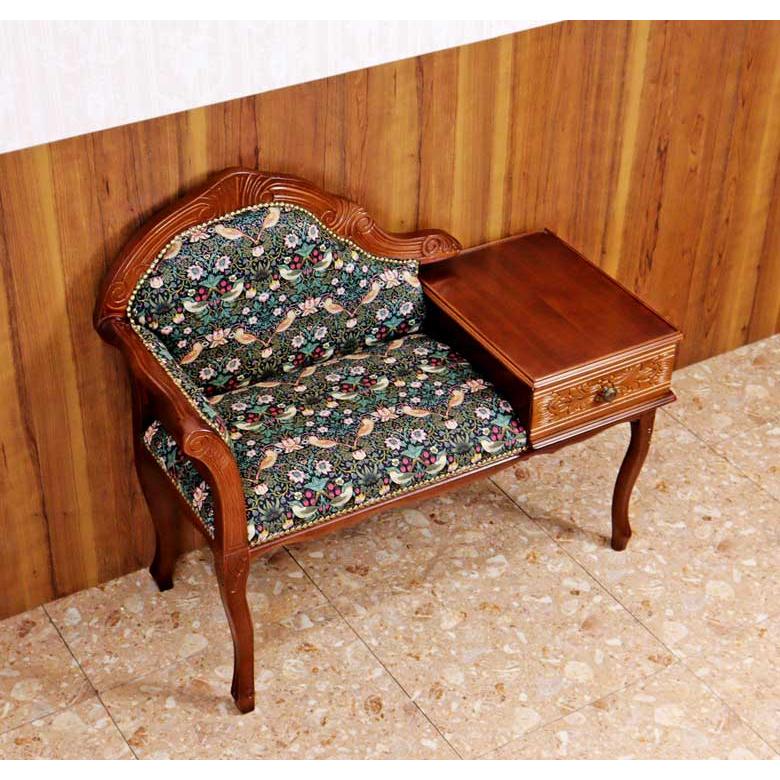 テレフォンベンチ おしゃれ いちご泥棒 グリーン 木製 ベンチ 猫脚