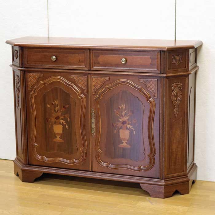 キャビネット 木製 イタリア 完成品 猫脚 象嵌 ブラウン ヨーロピアン