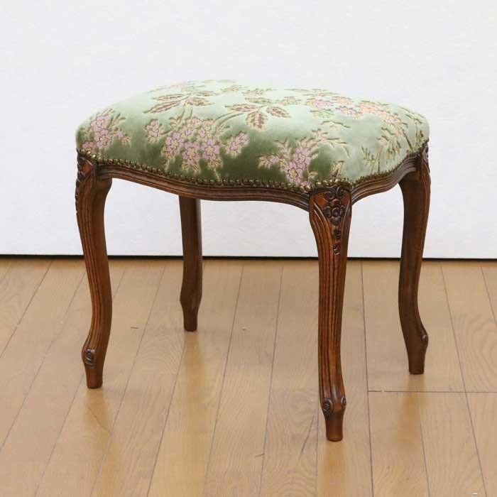 イタリア製 スツール 金華山 グリーン 猫脚 木製 完成品 オットマン