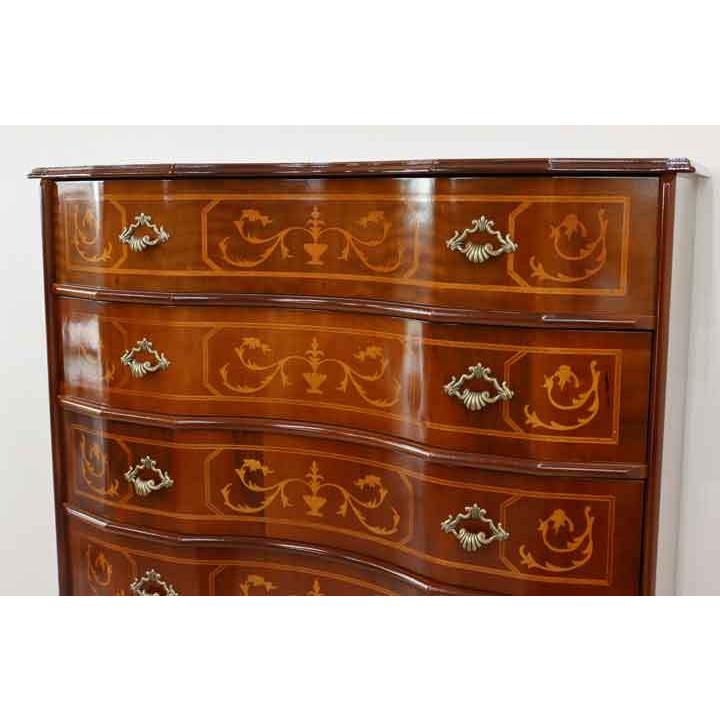 イタリア 7段 チェスト 茶 87cm 象嵌 ロココ調 家具 猫脚 丸脚 完成品