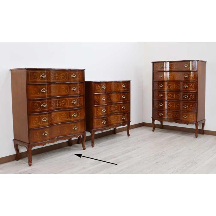 イタリア 5段 チェスト 茶 87cm 象嵌 ロココ調 家具 猫脚 完成品