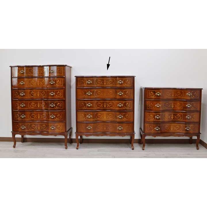 イタリア 5段 チェスト 茶 87cm 象嵌 ロココ調 家具 猫脚 完成品