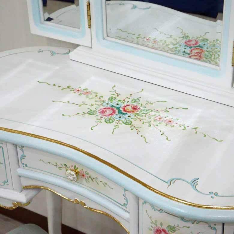 ロココ ドレッサー 三面鏡 スツール付き 猫脚 白家具 アンティーク