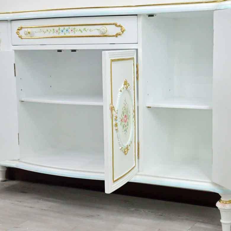 ロココ調 サイドボード キャビネット 白家具 アンティーク エレガント