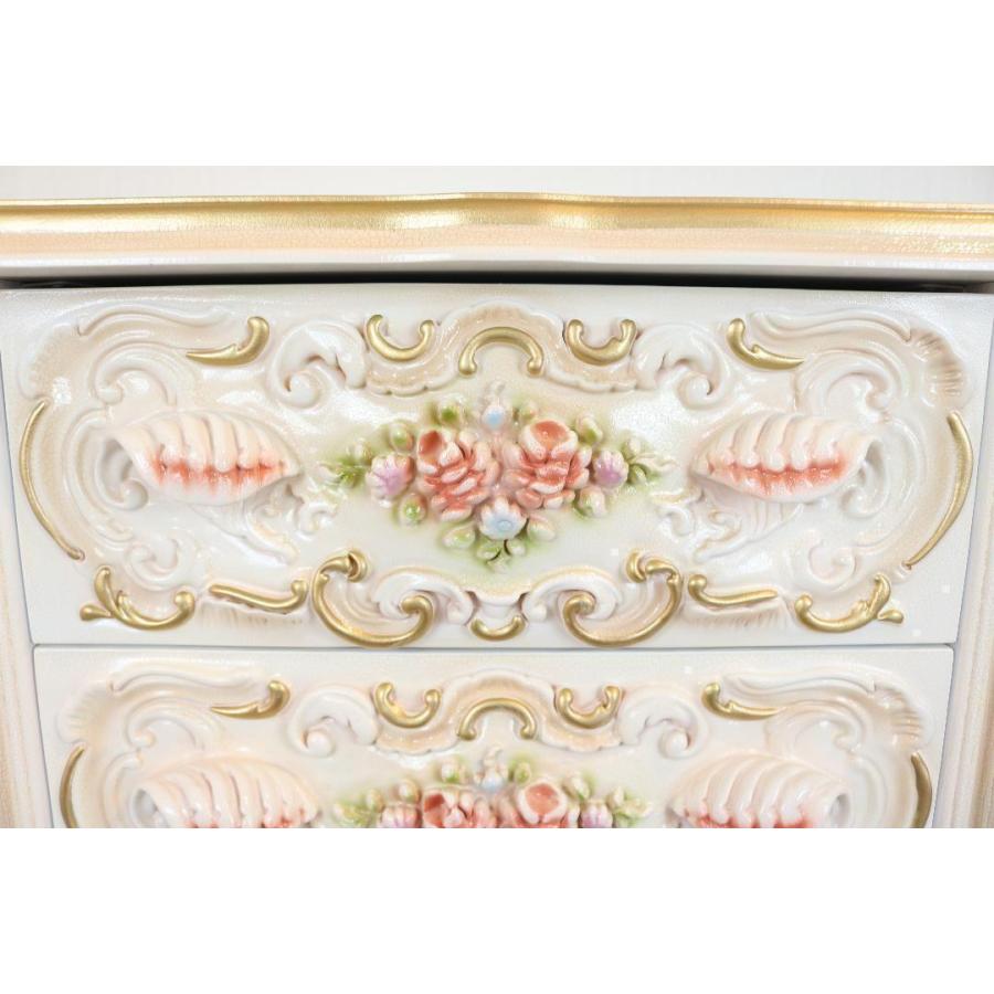 ロココ調 4段 チェスト 63cm幅 クラック仕上げ 白家具 アンティーク