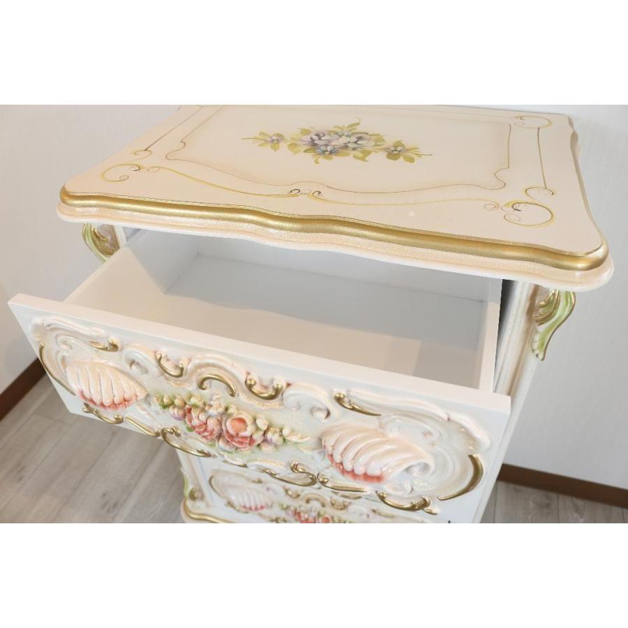 ロココ調 4段 チェスト 63cm幅 クラック仕上げ 白家具 アンティーク