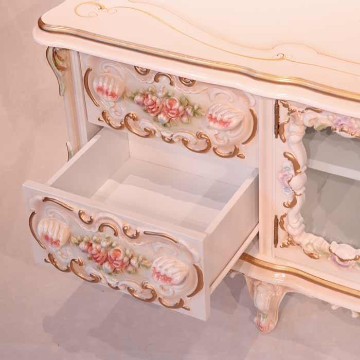 ロココ調 テレビボード 140cm クラック仕上げ テレビ台 ローボード 白