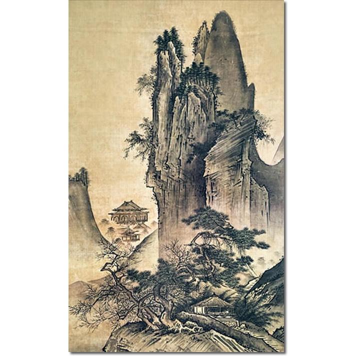 掛け軸-四季山水図（春）／雪舟(尺五立) 水墨山水画 床の間 和室