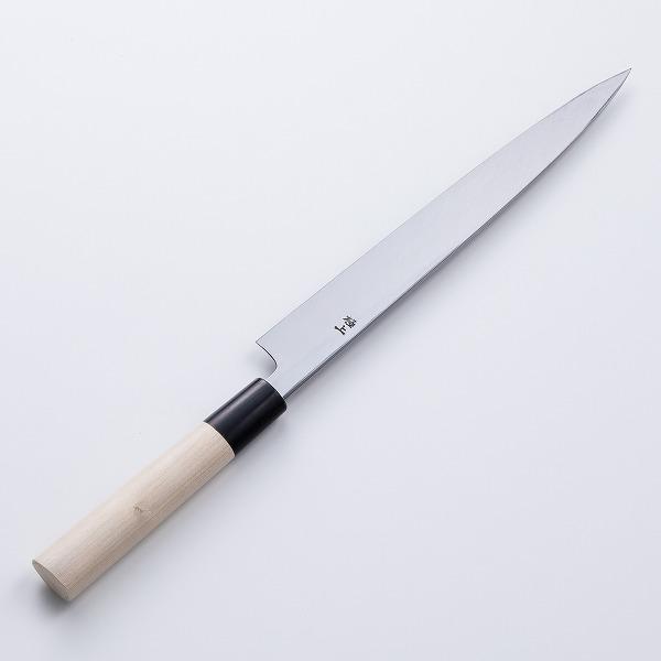 堺元兼 刺身包丁 柳刃包丁 240mm 白紙2号 刃金つけ 水牛柄 木鞘付 日本