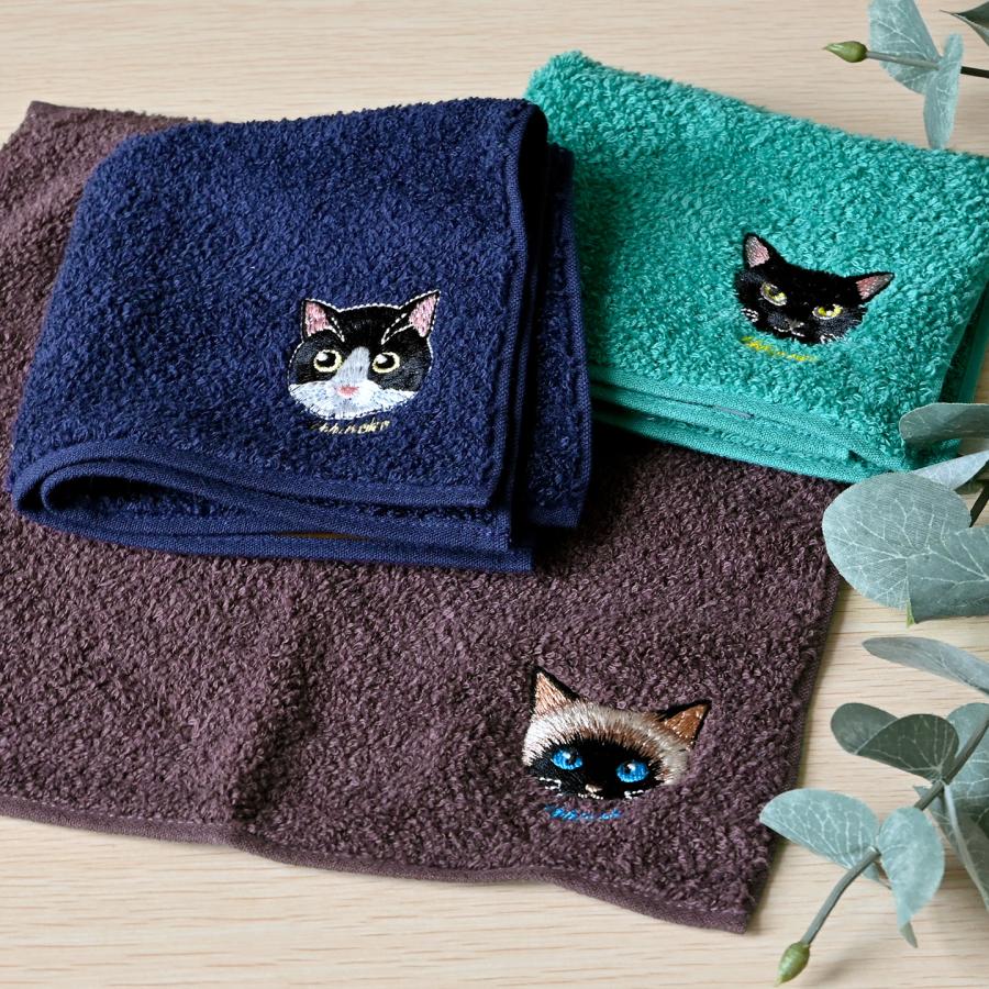 ハンカチタオル 今治タオル 猫 刺繍 うちのニャンコ オーガニック