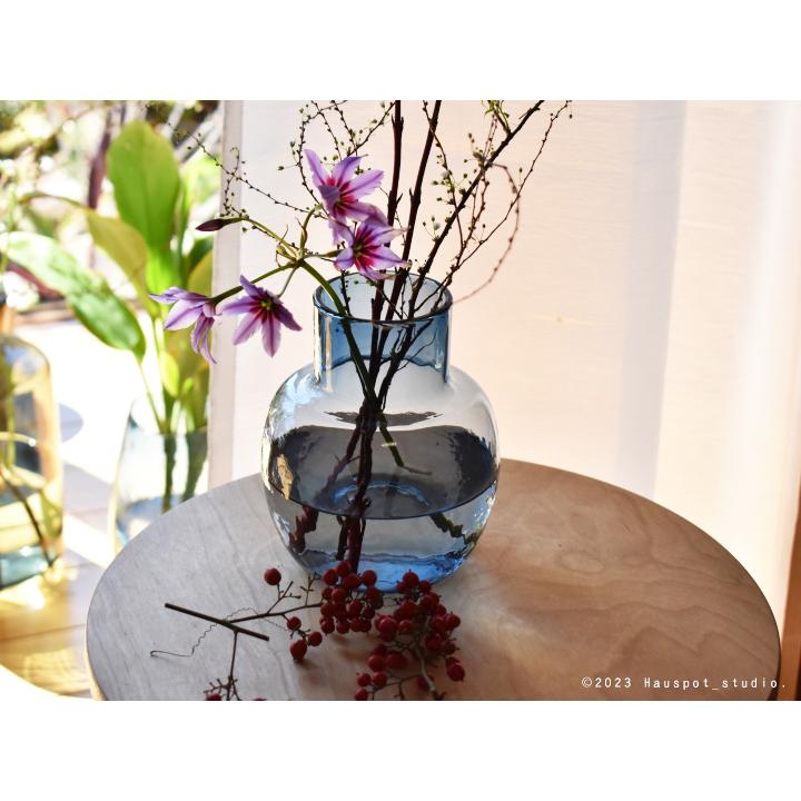 フラワーベース ガラス おしゃれ 青 クリアLサイズ：約12.6cm丸×高さ