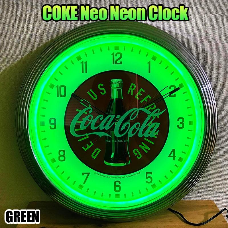 Coca Cola（コカコーラ） ネオンクロック 掛時計 LEDライト グリーン