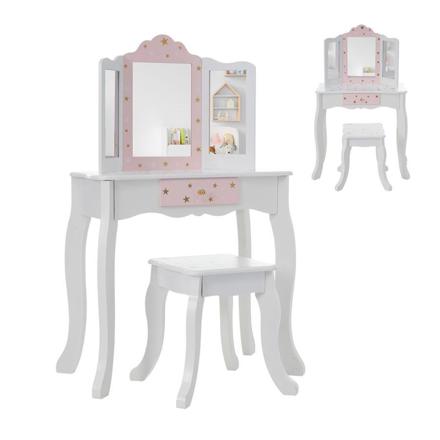 おままごとドレッサー 木製 スツール付き 引き出し 三面鏡 化粧台 鏡台
