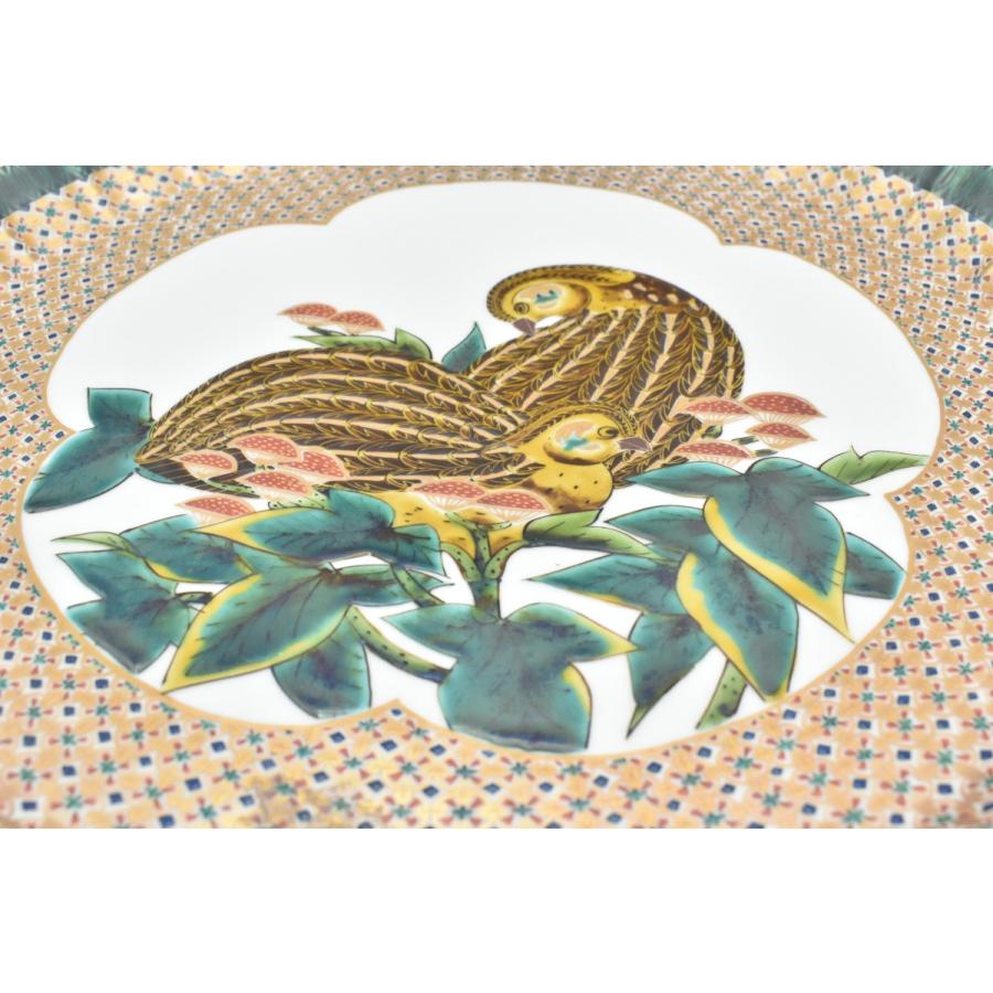 九谷焼 皿 河上竜三（龍三）作 色絵鶇鳥図飾皿 item no.2f519