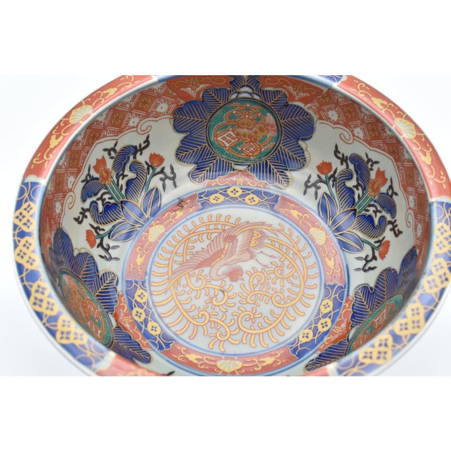 古伊万里焼 鉢 染錦見込鳳凰丸紋高台鉢 item no.2f434 : ハマダヤ食器