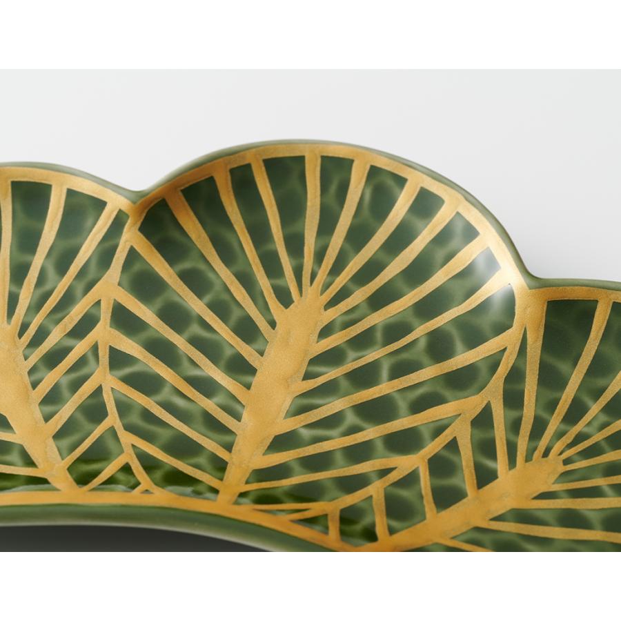 錦茶緑金松葉型 前菜皿 25cm 幸楽窯 有田焼 // 和食器 食器 陶磁器 長