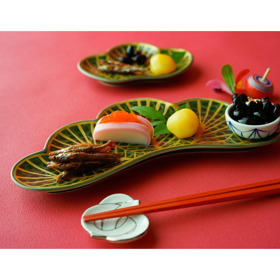 錦茶緑金松葉型 前菜皿 25cm 幸楽窯 有田焼 // 和食器 食器 陶磁器 長