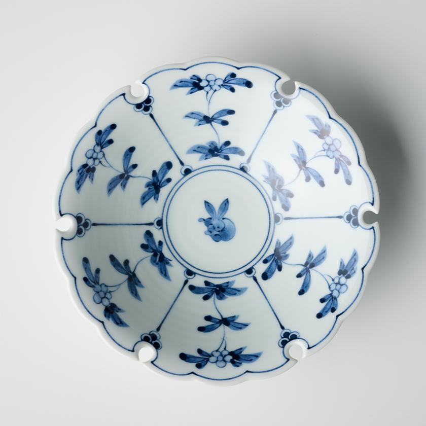 割草花うさぎ雪輪型 平鉢 15.5cm 高山窯 有田焼 // 和食器 食器 正月