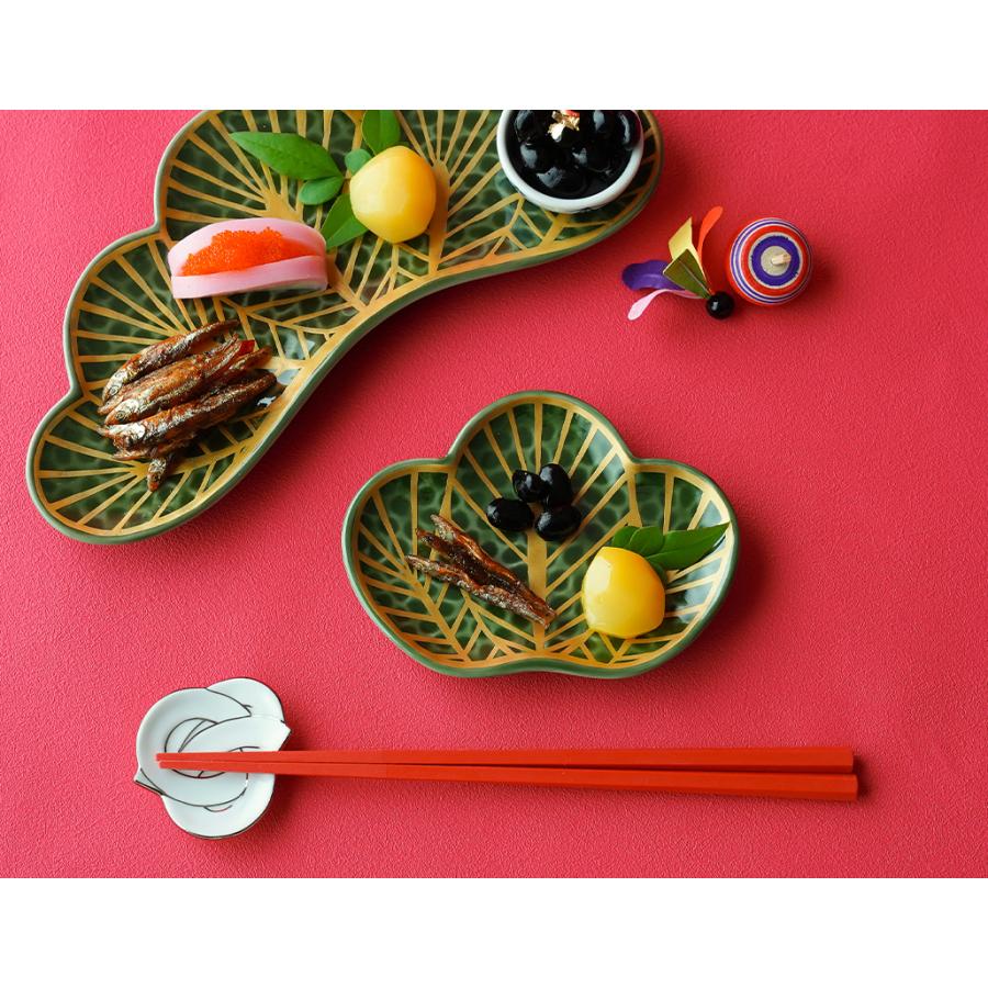 錦茶緑金松葉型 銘々皿 13.3cm 幸楽窯 有田焼 // 和食器 食器 陶磁器