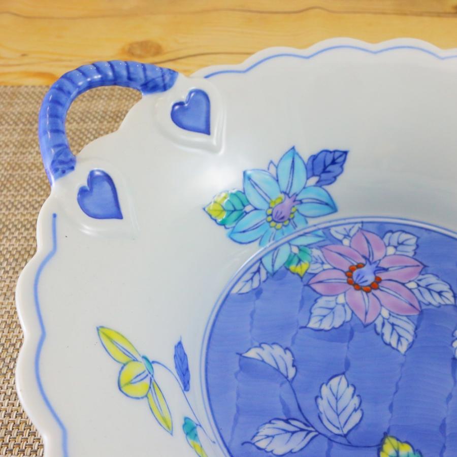 鉢 有田焼 変形鉢 華山窯 鉄仙花手付きバスケット（大）鉄線 大鉢 深鉢