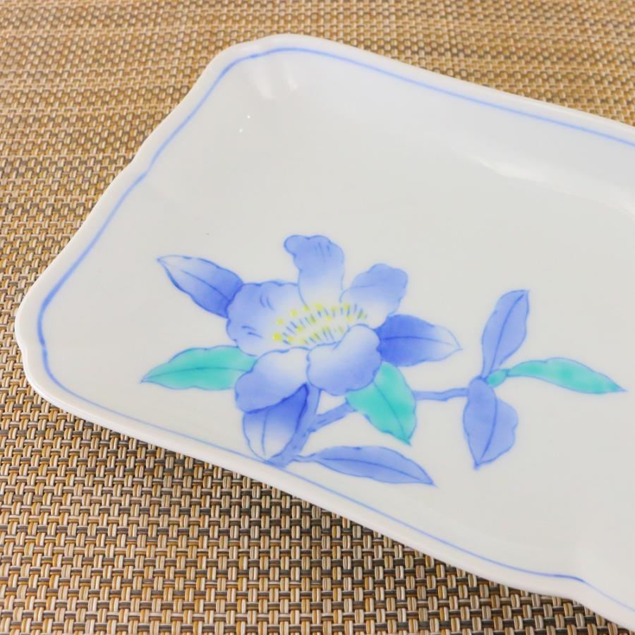 焼き物皿 有田焼 長角皿 山茶花焼皿 花柄 色鍋島 魚 串｜和食器 陶器
