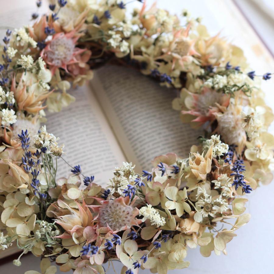 セルリアとあじさいのアンティークなリース ◇ ドライフラワー シック