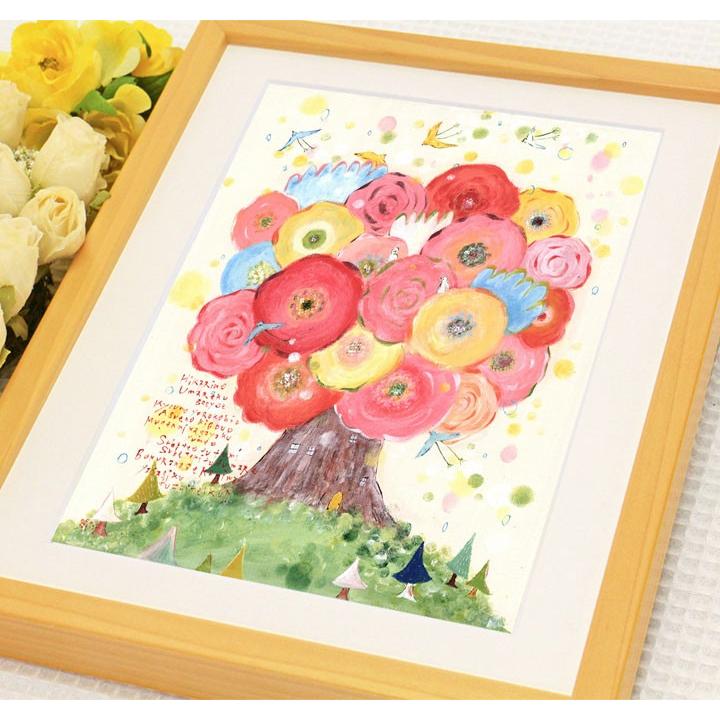 出産祝い 女の子 名入れ 誕生記念 絵 幸せアート(咲きつづく日々/M