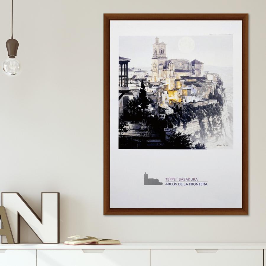 笹倉鉄平 絵画 額入りポスター「Arcos de la Frontera」フレーム付き