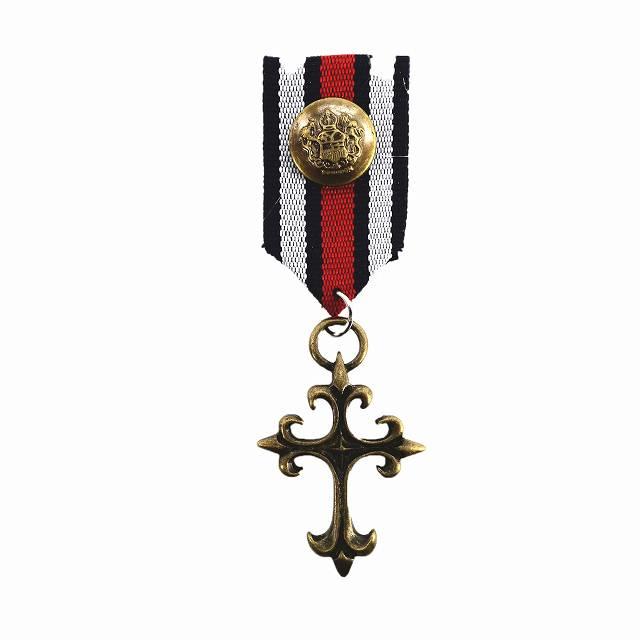 バッジ ミリタリー 勲章 グレー 紺 赤 十字架 クロス ブロンズ cc10